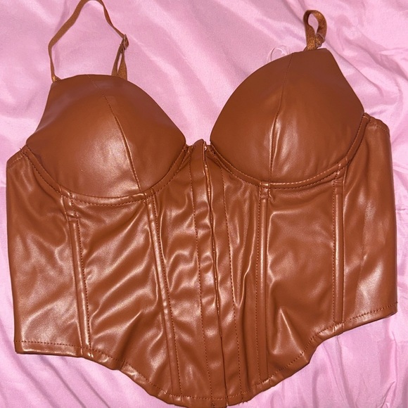 Size small CAMEL BROWN Y2K  leather crop corset - Picture 1 of 1